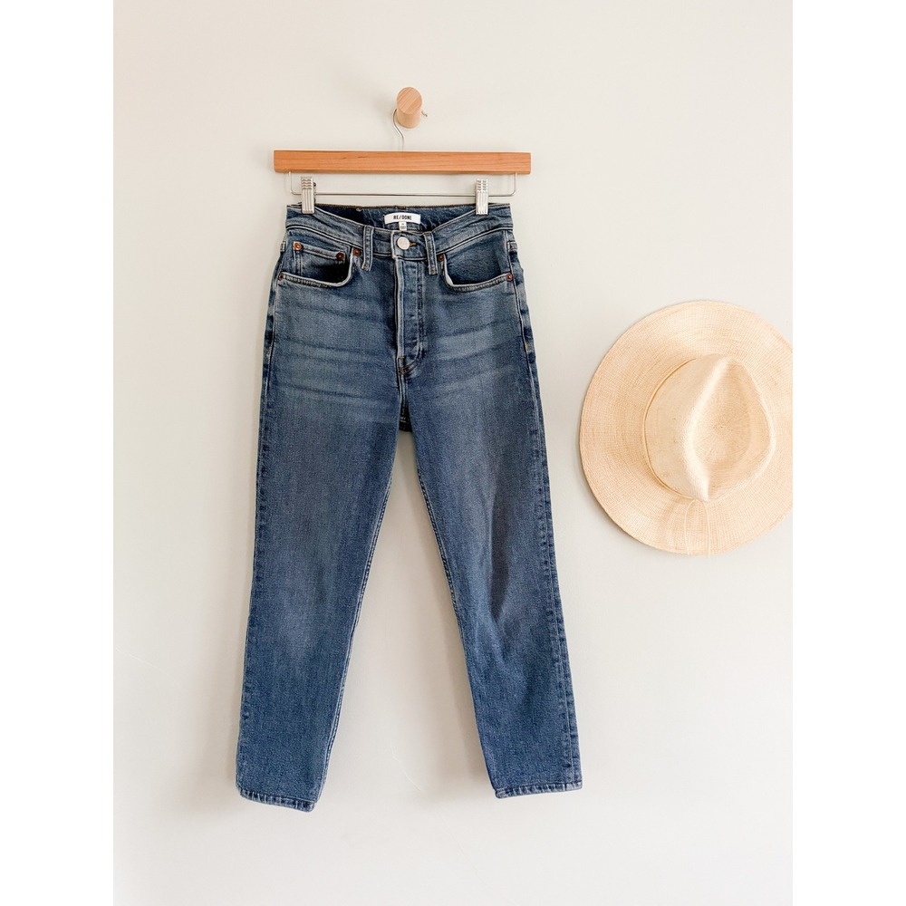 RE/DONE 90s High Rise Ankle Crop Jeans Medium Wash Button Fly Sz 25